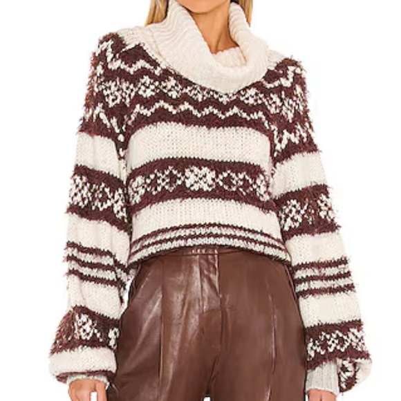 Free People Brown and Cream Cowl Neck Sweater - Picture 5 of 5